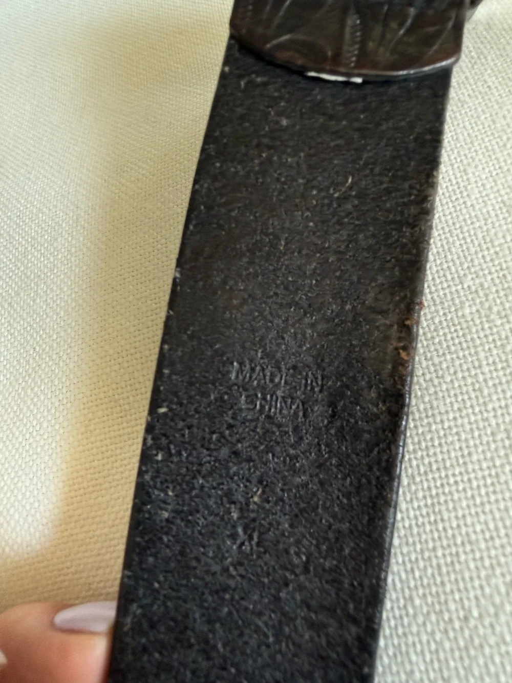 LAUREN RALPH LAUREN Floral Embossed Genuine Leather Black Belt Size XL